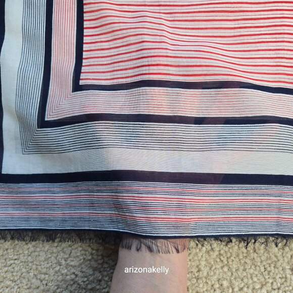NWOT Lightweight silk/cotton red, white, blue scarf summer preppy nautical - Picture 6 of 10